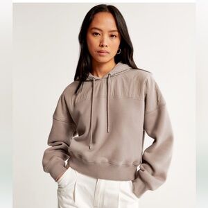 ABERCROMBIE AND FITCH TAN NYLON MIX “SUNDAY” CROPPED HOODIE SIZE XS